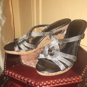 Metallic Pewter Sandals, up and down look